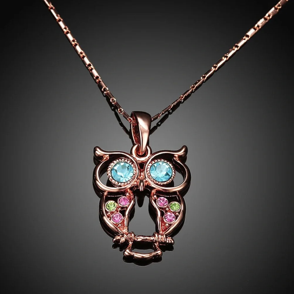 18k Gold Plated and CZ Owl Necklace NWOT